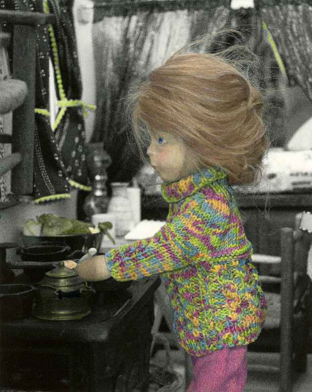 wooden doll Cooking