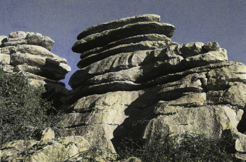 painting of stone formation; karst in the El Torcal de Antequera nature preserve