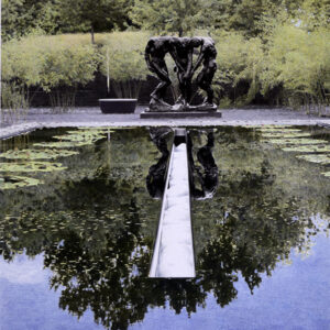 The Three Shades by Rodin at the NC Museum of Art overlooks a reflecting pool with lily pads