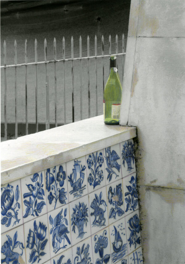 empty wine bottle and azulejo tile