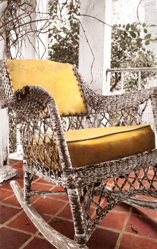 old yellow wicker rocking chair